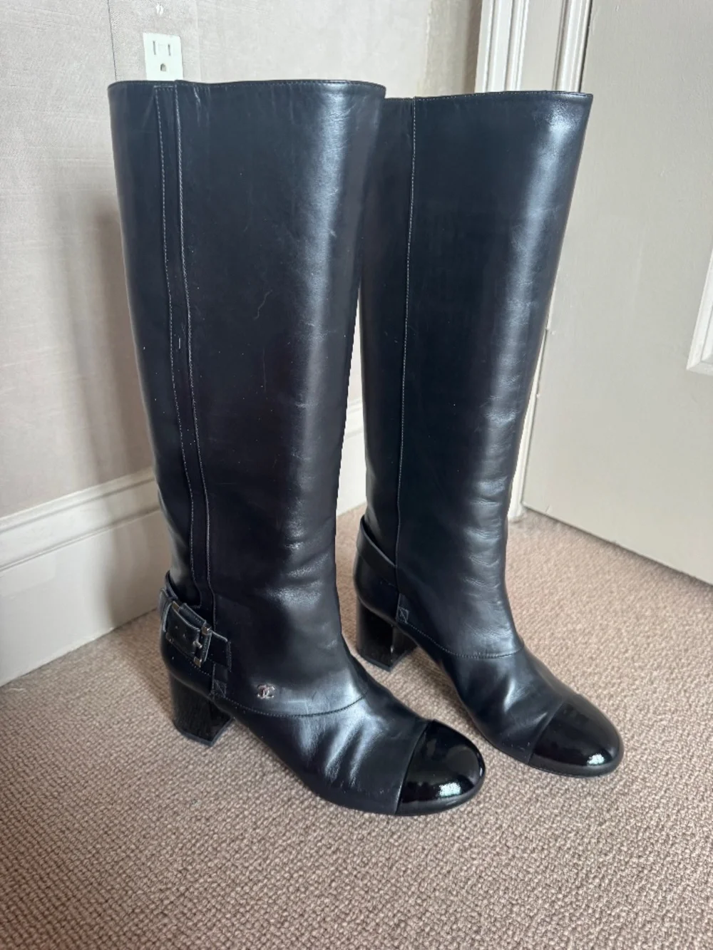 Chanel Black Leather Knee Hi Cap Toe 2013 Boots - Vintage